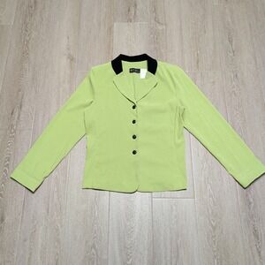 Vintage M.H.M. Melissa Harper Lime Green Collared Velour Blazer Womens 10 M L